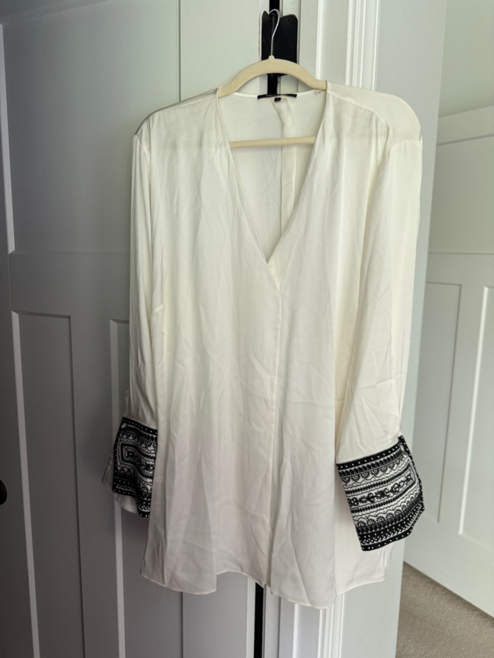 Kobi Halperin White Silk embellished sleeve blouse v neck top